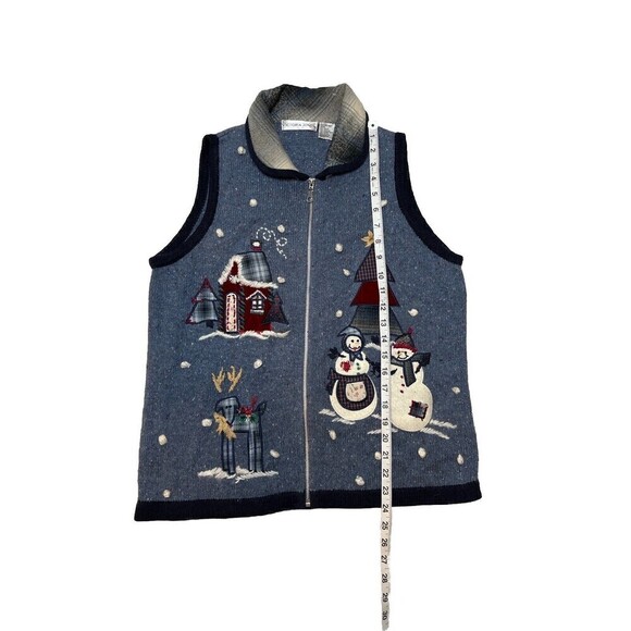 Victoria Jones Women Snowman Sweater Vest Holiday Christmas Full Zip Collar S - Picture 7 of 12